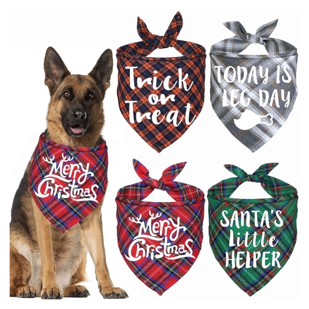4 Pack Halloween Thanksgiving Day Christmas Dog Bandanas, Size M/L